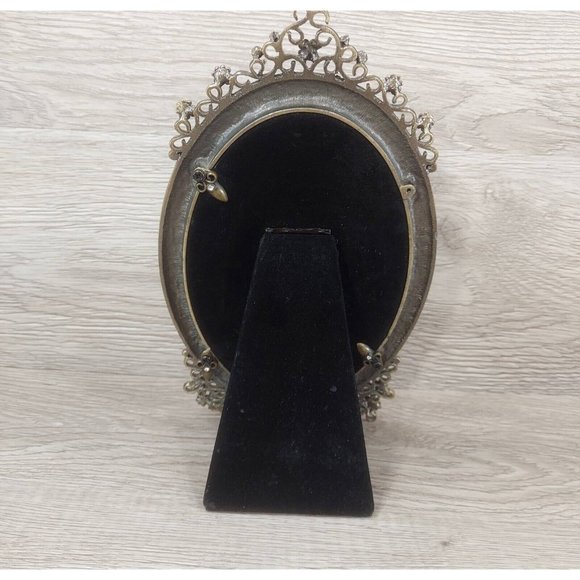 Ornament Oval Photo Frame Decorative Jeweled Photo Display Stones Floral Pattern - Picture 10 of 13
